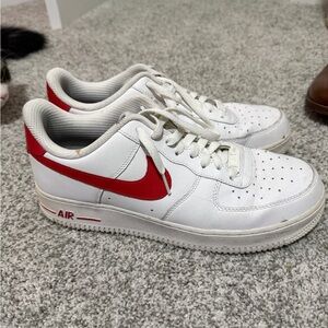 Nike White and Red Air Force One Sneakers